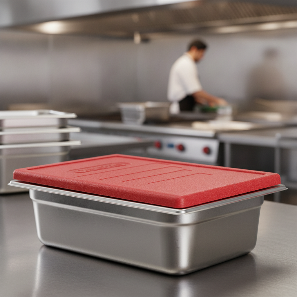 Polypropylene Red Lid for Insulated Food Pans in Catering