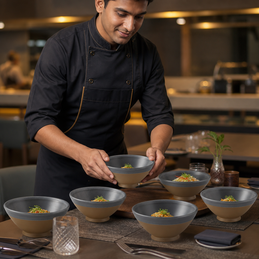 Footed Bowls 155mm Grey Vitrified Ceramic for Table Serving (Pack of 6)