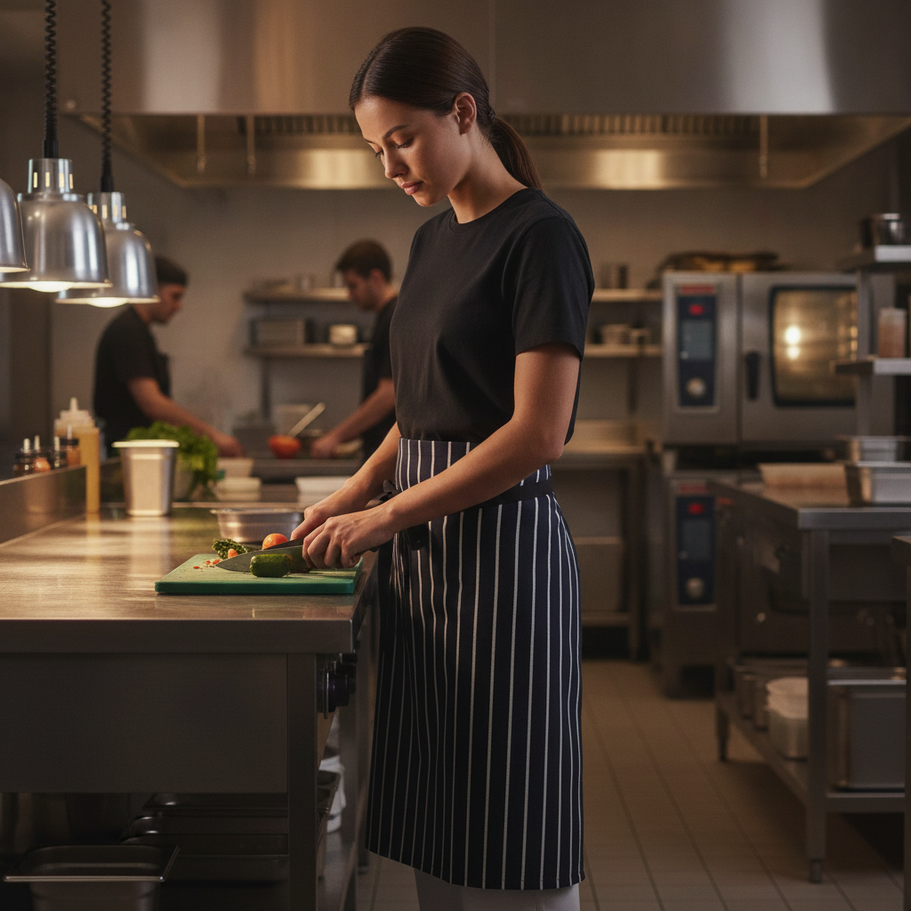 Polycotton Blue Butcher's Stripe Bistro Apron for Kitchens