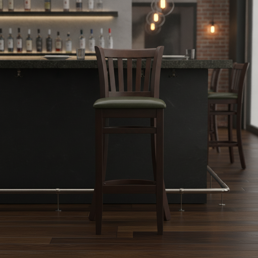 Rubber Wood Bar Chair with Padded Seat 1100mm for Commercial Use