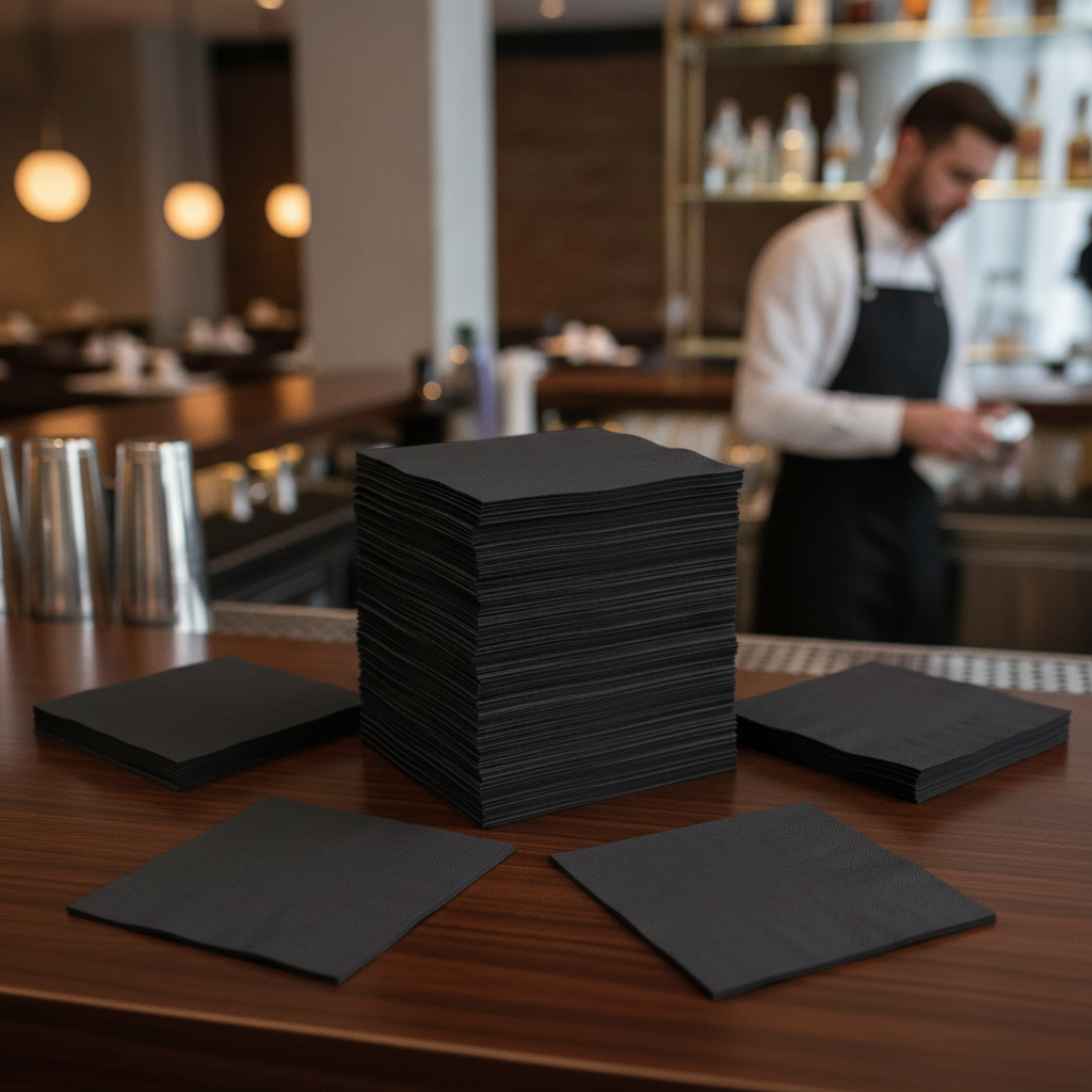 Recyclable Black Cocktail Napkins 24x24cm for Bars & Pubs (Pack of 4000)