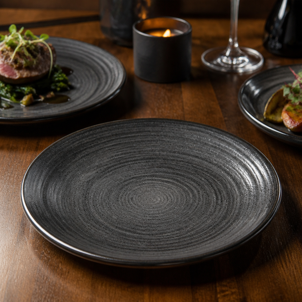Coupe Plates 219mm Black Vitrified Ceramic for Hospitality Settings (Pack of 12)