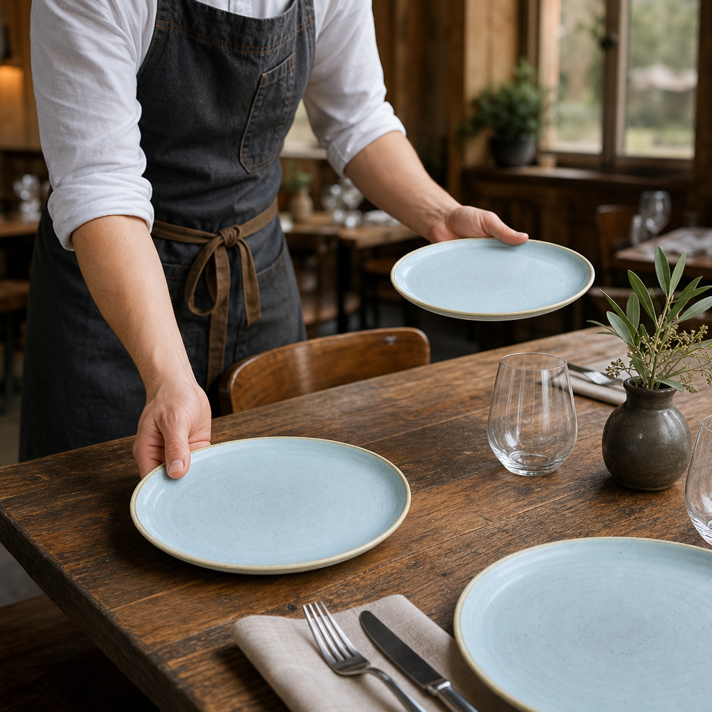 Walled Plates 220mm Duck Egg Blue Vitrified Ceramic for Rustic Table Settings (Pack of 6)