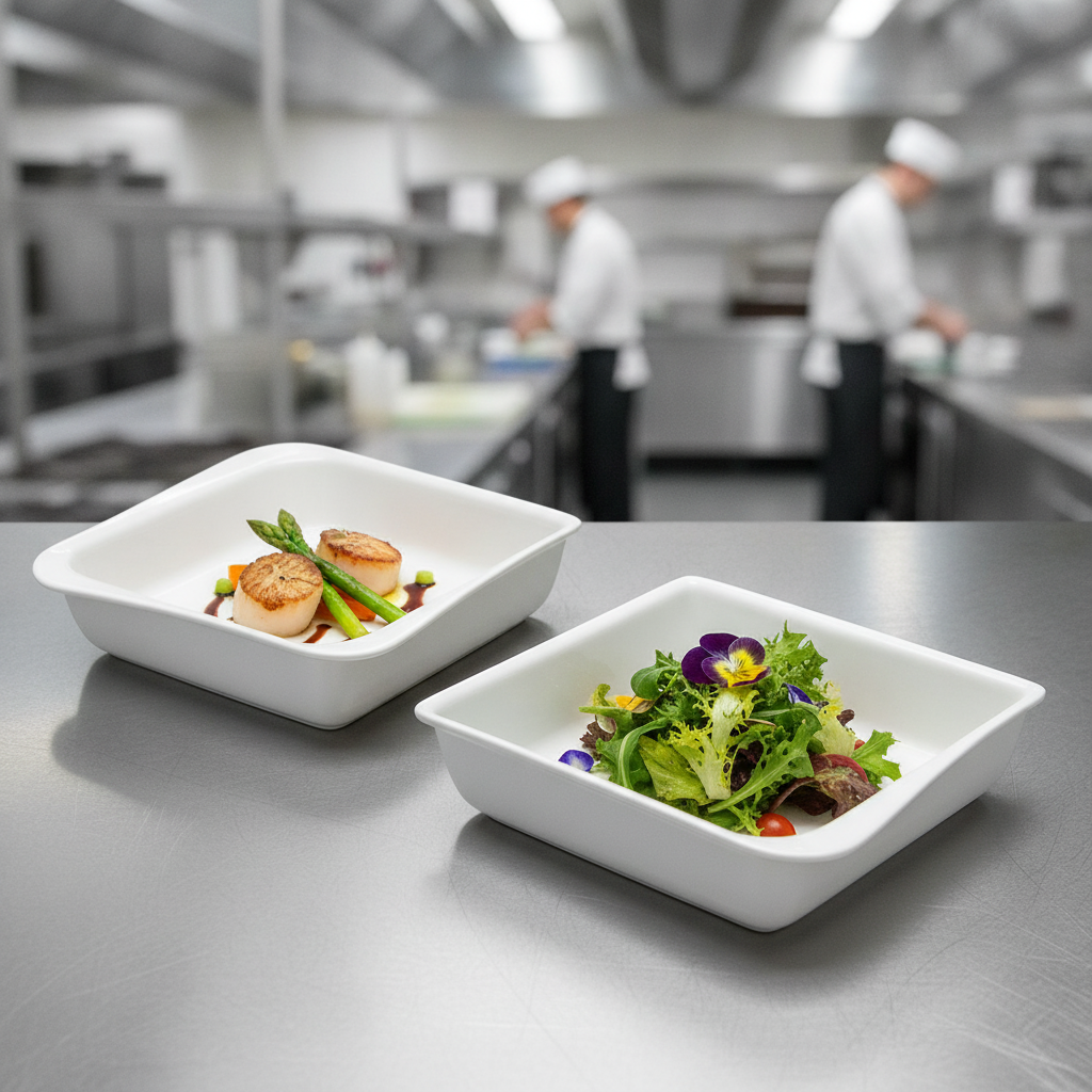 Porcelain Square Serving Dishes 230x310mm for Catering (Pack of 2)