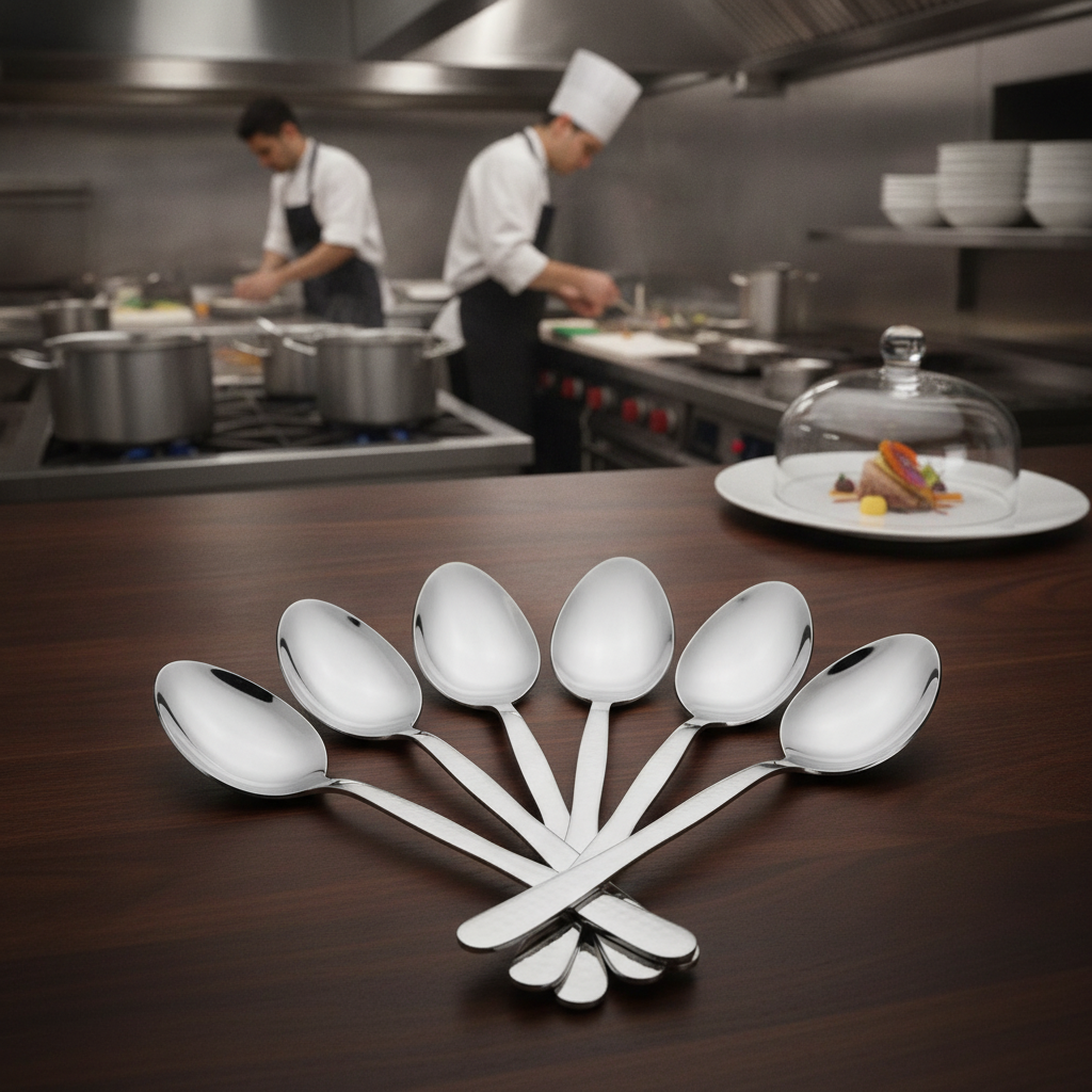 18/10 Stainless Steel Hammered Large Solid Serving Spoon for Catering & Hospitality (Pack of 6)