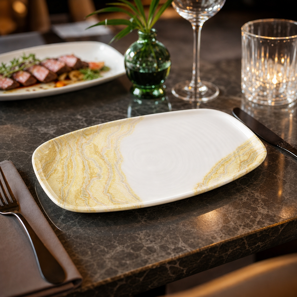 Oblong Chef's Plates x 305 178mm Gold Vitrified Ceramic for Modern Hospitality (Pack of 6)