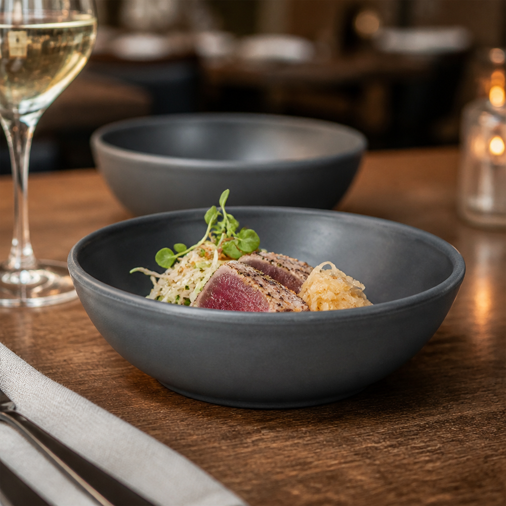 Nourish Seattle Grey Shallow Bowls 9oz for Modern Dining