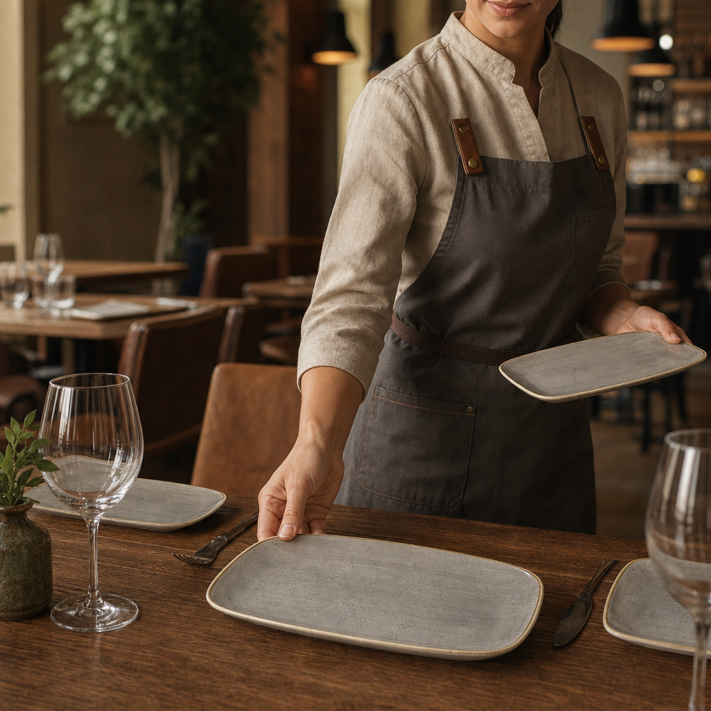Rectangular Plates Grey Vitrified Ceramic for Dining (Pack of 6)