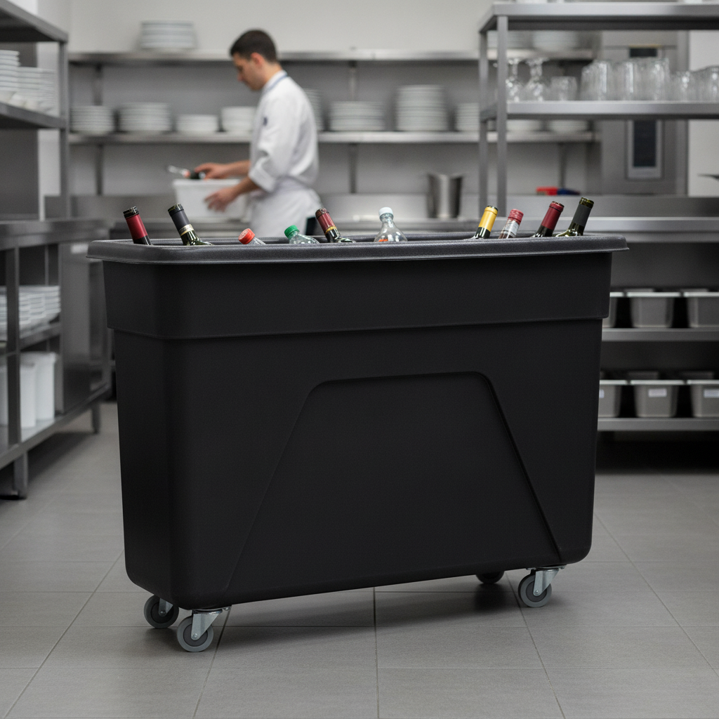 Polyethylene Black Bottle Trolley 160L for Hospitality Use