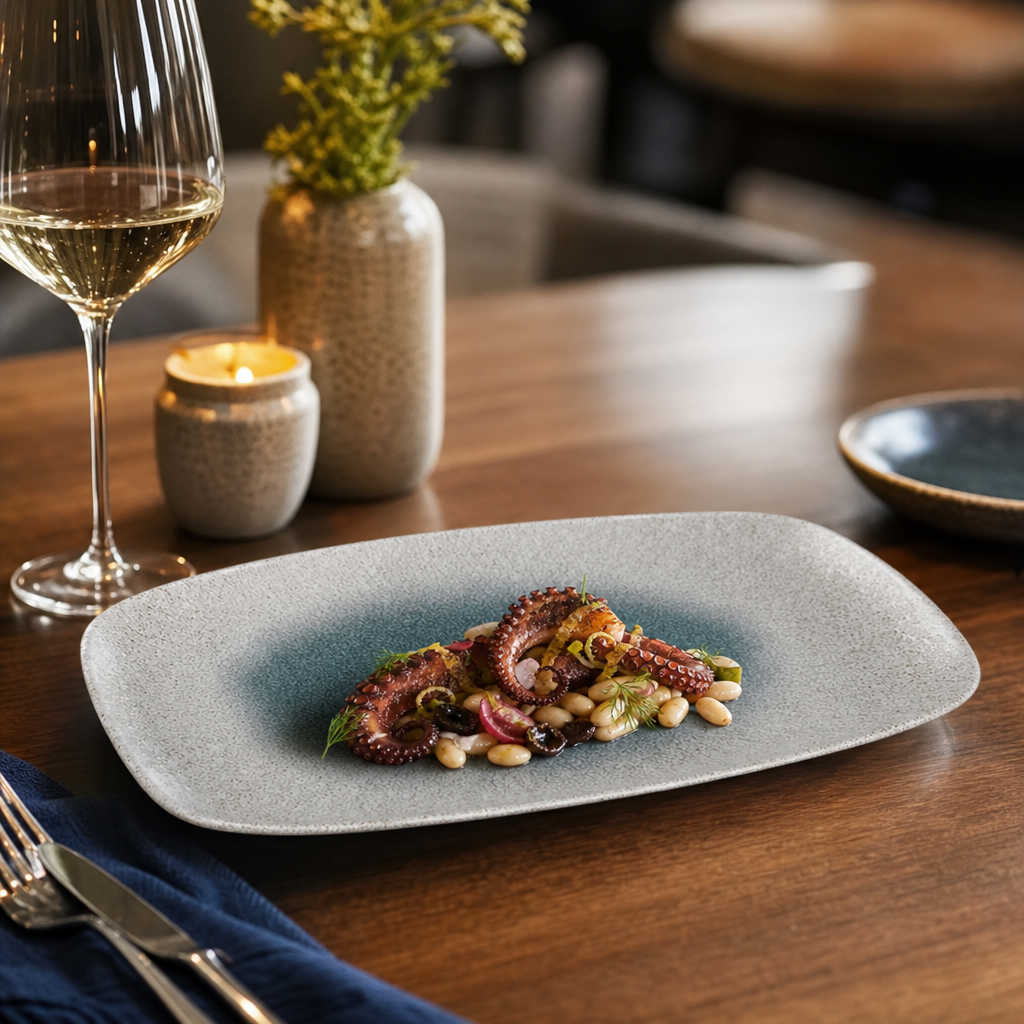 Inspired Oblong Plate Blue Vitrified Ceramic for Hospitality Use