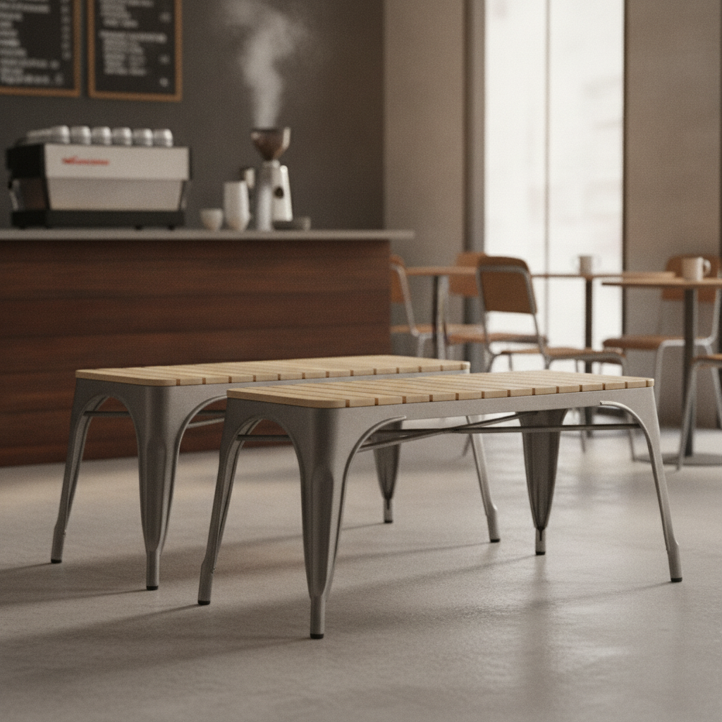 Mango Wood Slatted Indoor Bench with Gunmetal Frame 450mm for Cafés (Pack of 2)