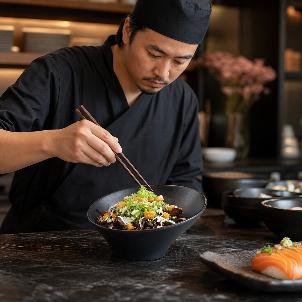 Round Sloped Bowl 800ml Black Melamine for Asian Cuisine