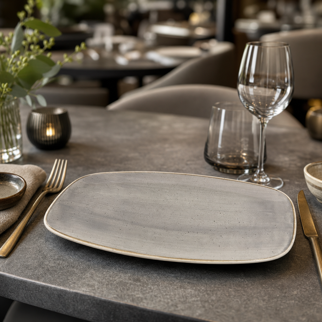 Rectangular Plates Grey Vitrified Ceramic for Elegant Dining (Pack of 12)