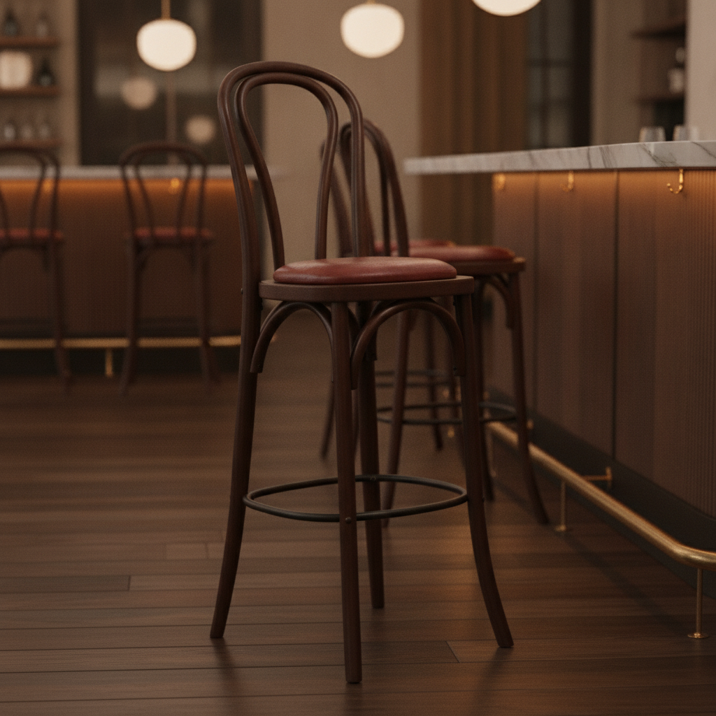 Rubber Wood Hoop Back Bar Chair with Plush Seat 10kg for Restaurants