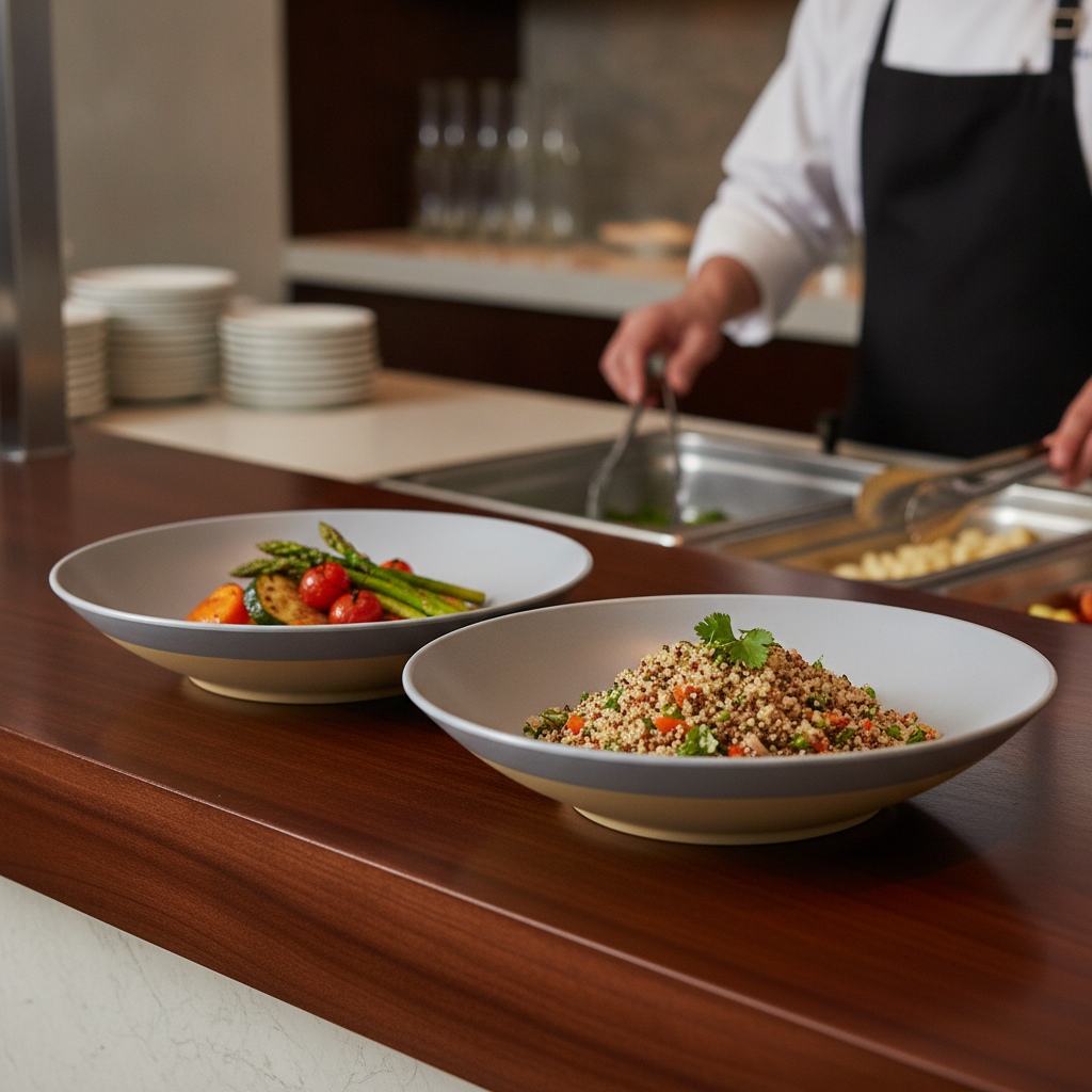 Melamine Grey Shallow Serving Bowls 360mm for Buffets (Pack of 2)