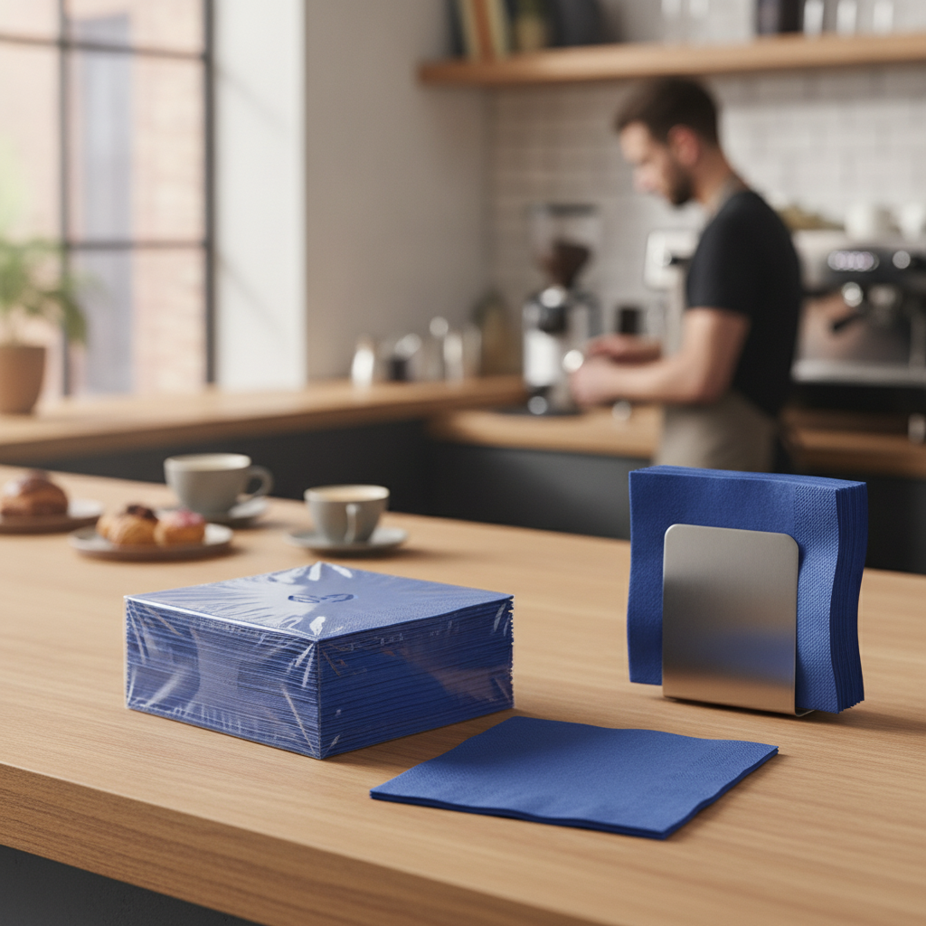 Recyclable Blue Lunch Napkins 33x33cm Paper for Cafés (Pack of 2000)
