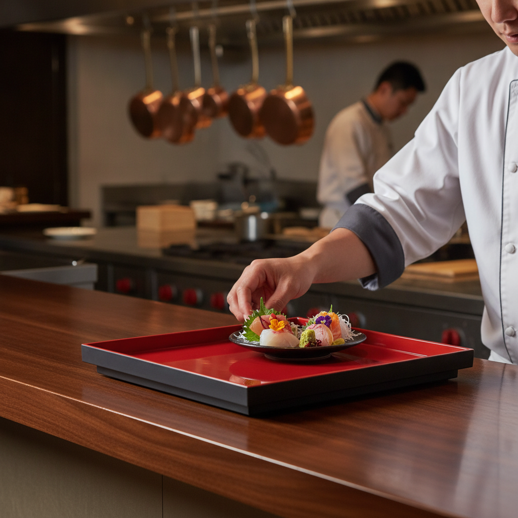Melamine Red GN 1/2 Tray for Plating Asian Delicacies