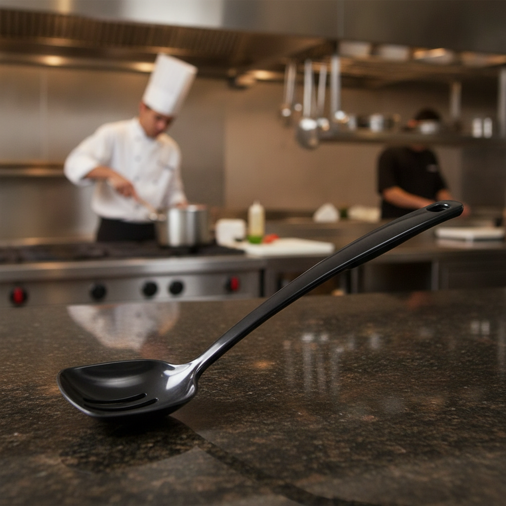 Melamine Black Slotted Serving Spoon 12" for Cooking