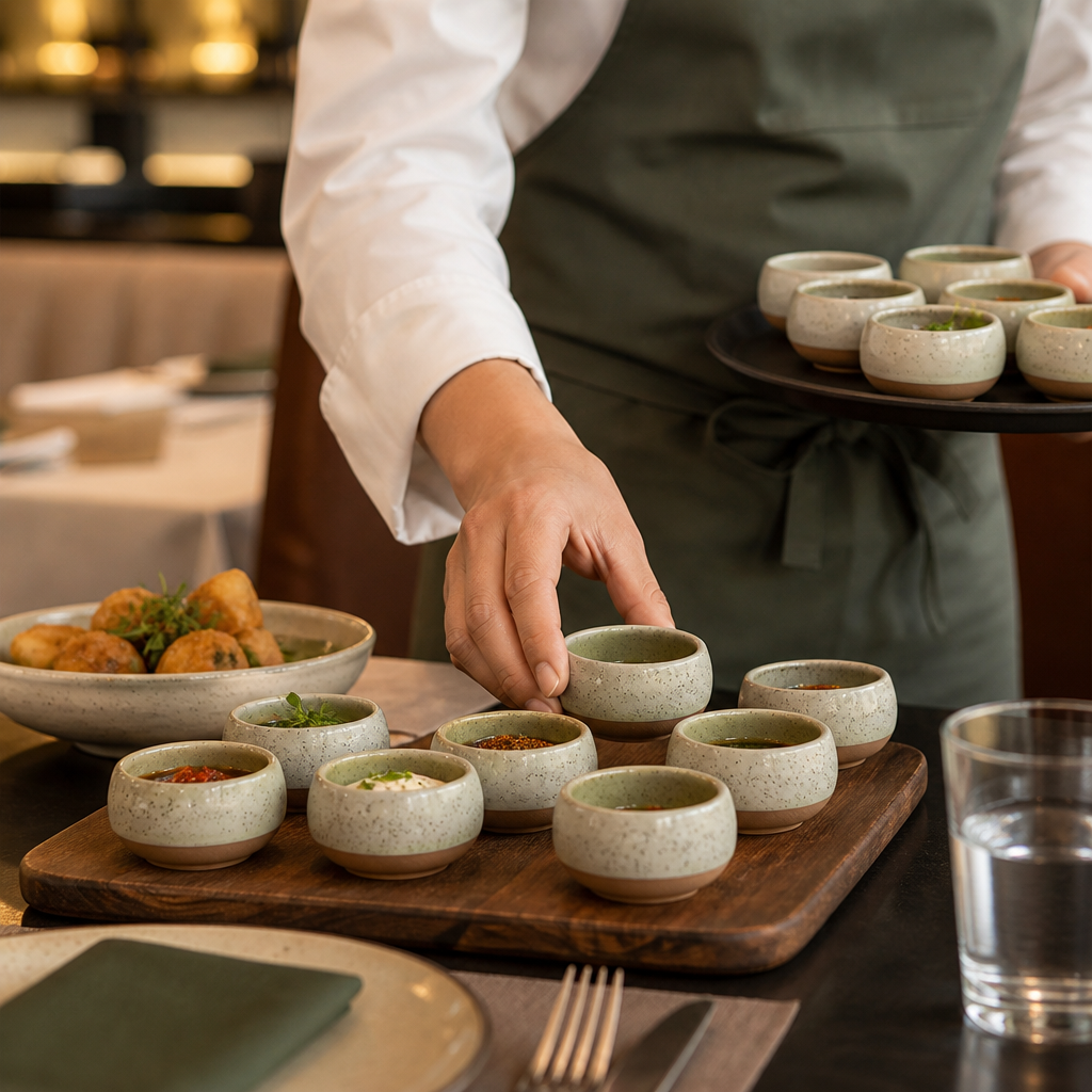 Dip Pots Green Vitrified Stoneware for Table Settings (Pack of 12)