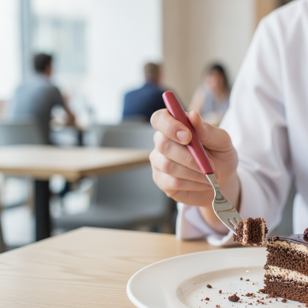 18/0 Stainless Steel Cake Forks with Red Handles for Canteens (Pack of 12)