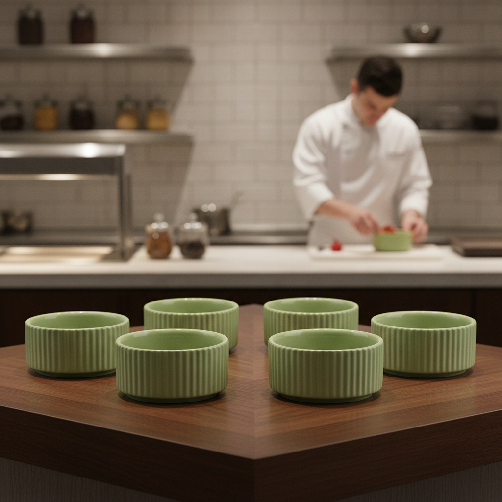 Porcelain Sage Green Bowls 75mm for Buffet Displays (Pack of 6)