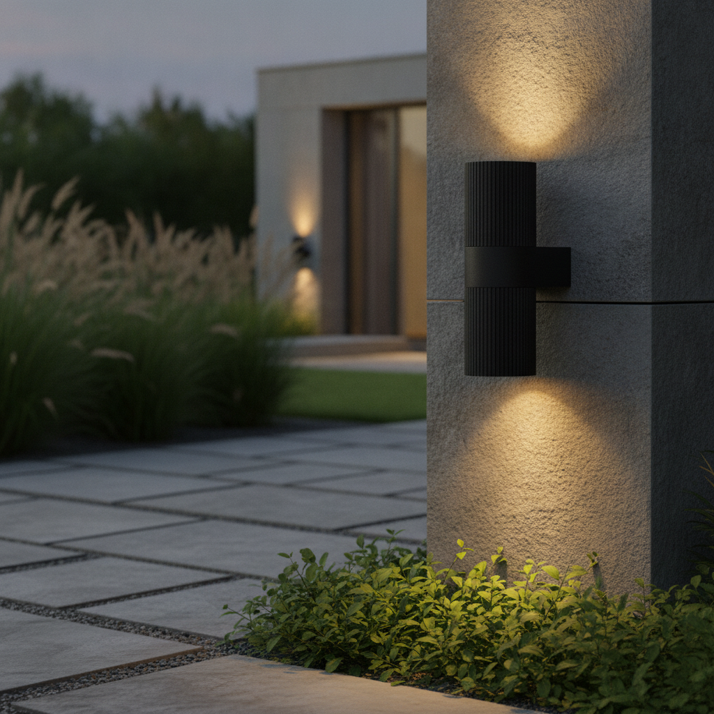 Aluminium Outdoor Wall Light with Rippled Shade for Pathways