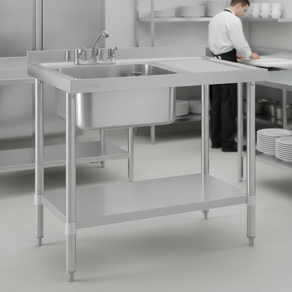 Stainless Steel Single Sink with Right Hand Drainer for Commercial Kitchens