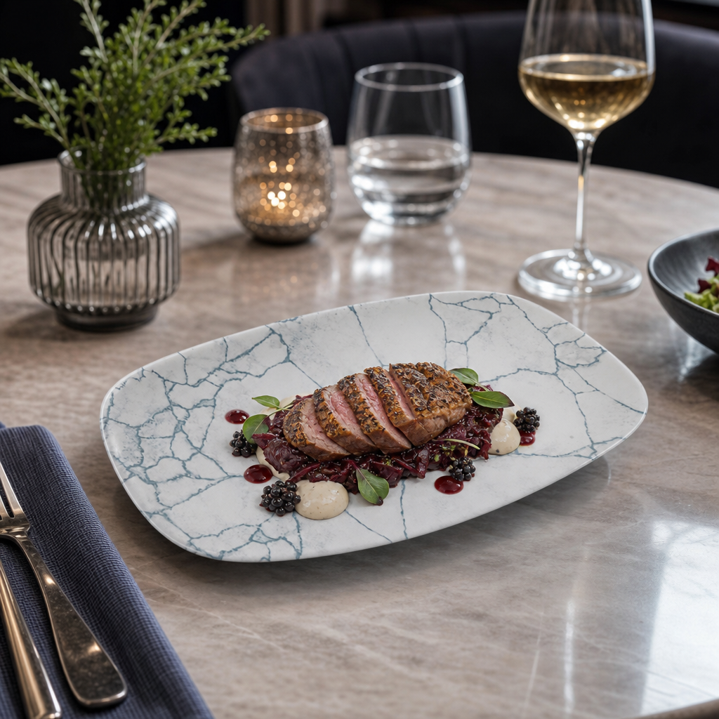 Chefs Oblong Plates Grey Vitrified Ceramic for Elegant Dining (Pack of 12)