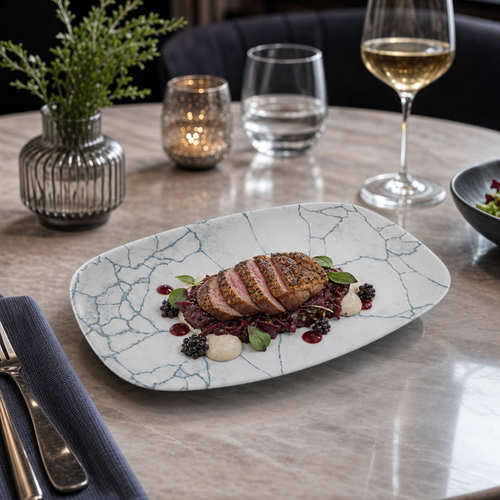 Chefs Oblong Plates Grey Vitrified Ceramic for Elegant Dining (Pack of 12)