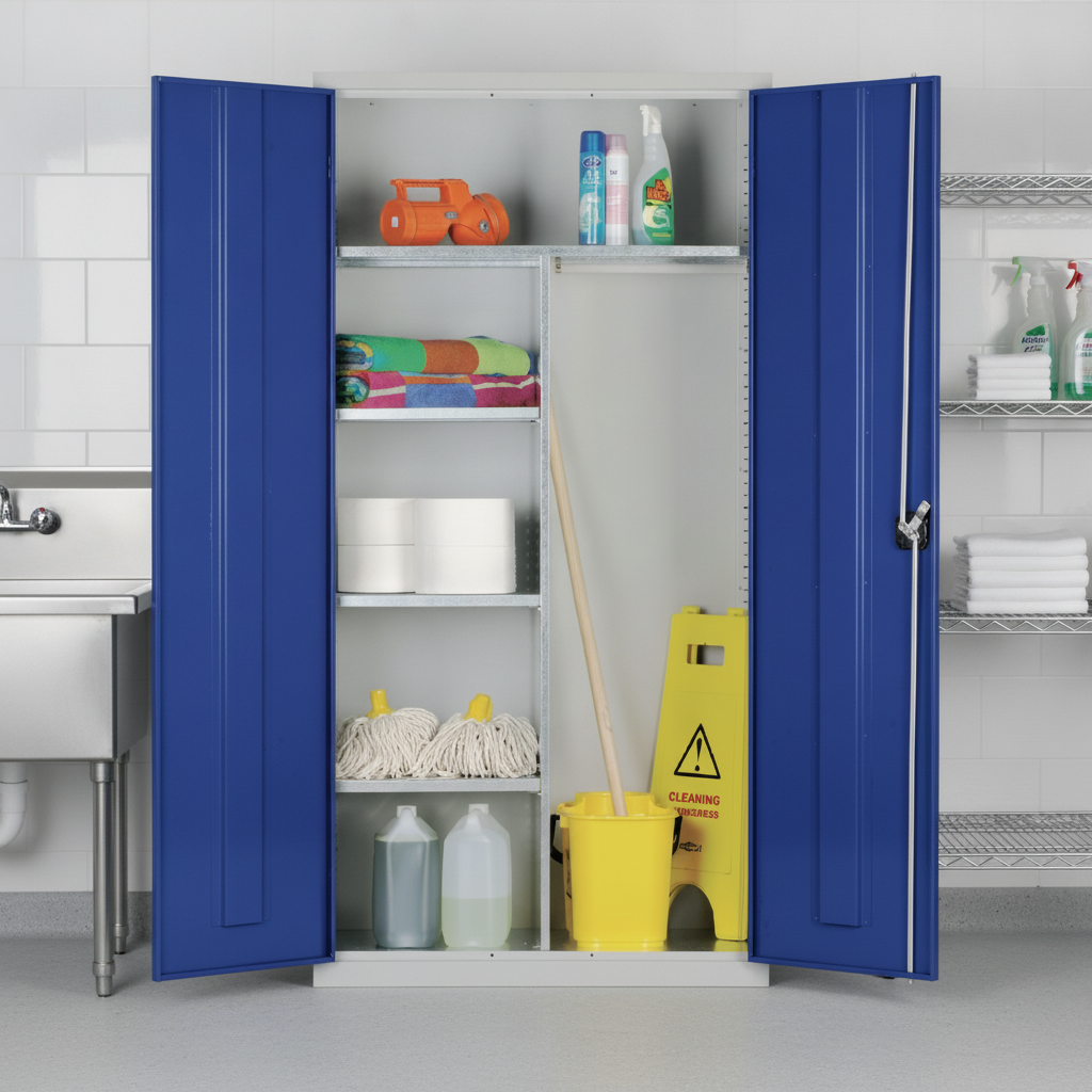 Mild Steel Janitorial Cupboard with 3 Shelves for Cleaning Equipment