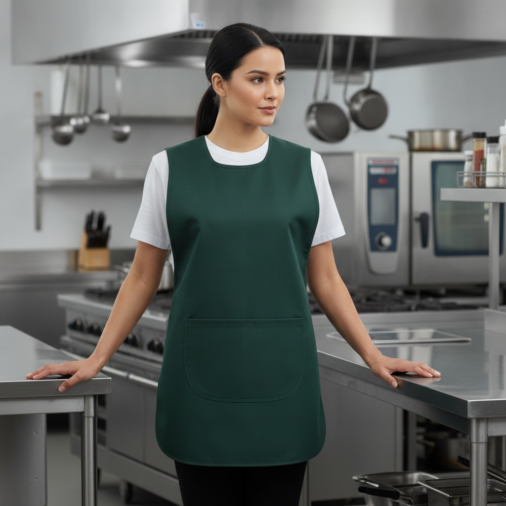 Polycotton Green Tabard for Staff Protection in Kitchens