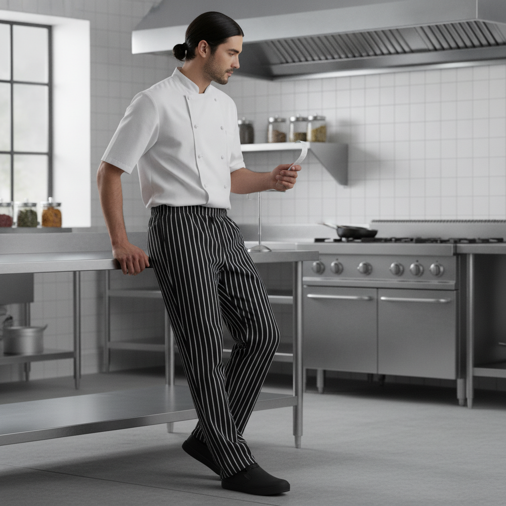 Polycotton Black-and-White Striped Chef Pants for Professional Use