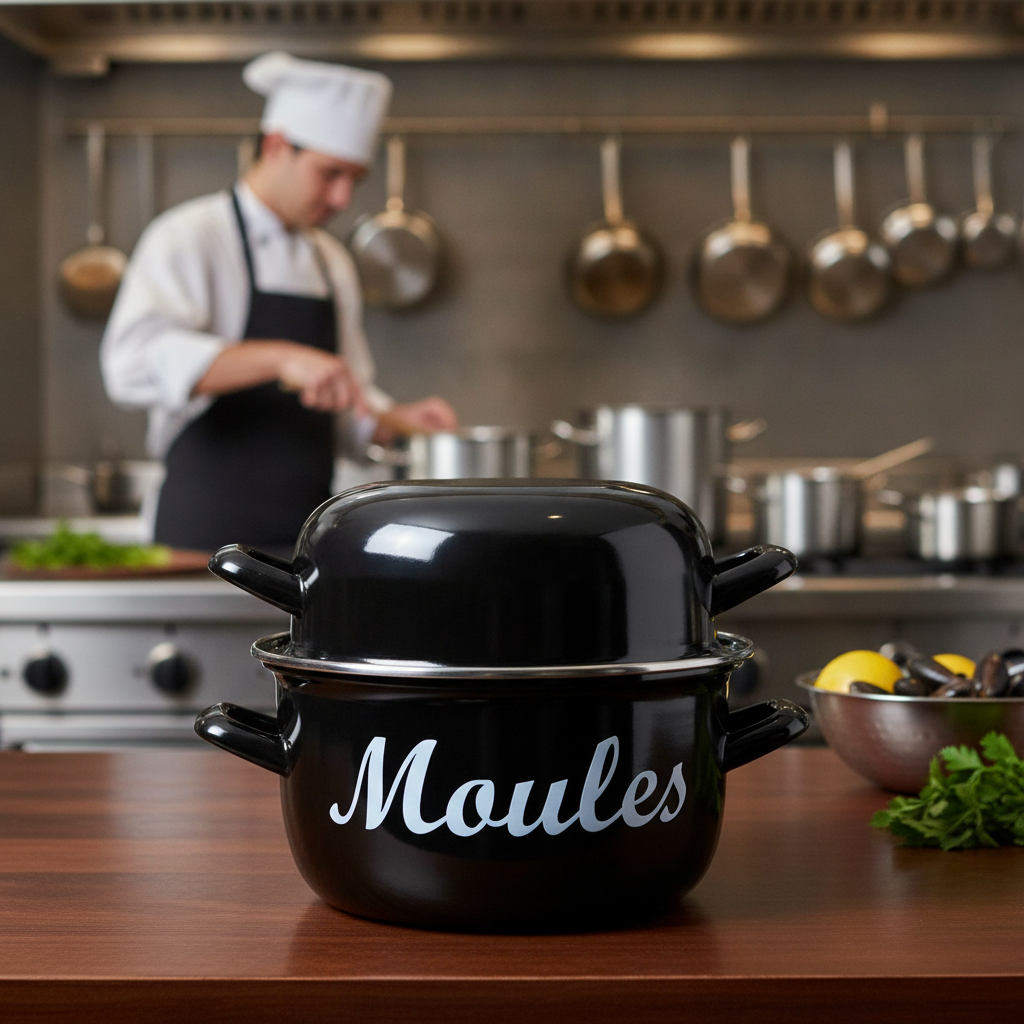 Durable Steel Large Mussel Pot 5.5L for Seafood Dishes