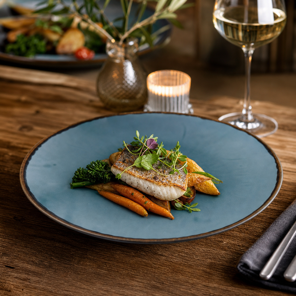 Rustic Coupe Plates 255mm Blue Porcelain for Farm-to-Table Dining (Pack of 12)