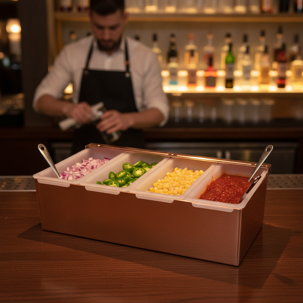 Stainless Steel Copper Plated 4 Compartment Condiment Holder 305mm for Bars & Pubs
