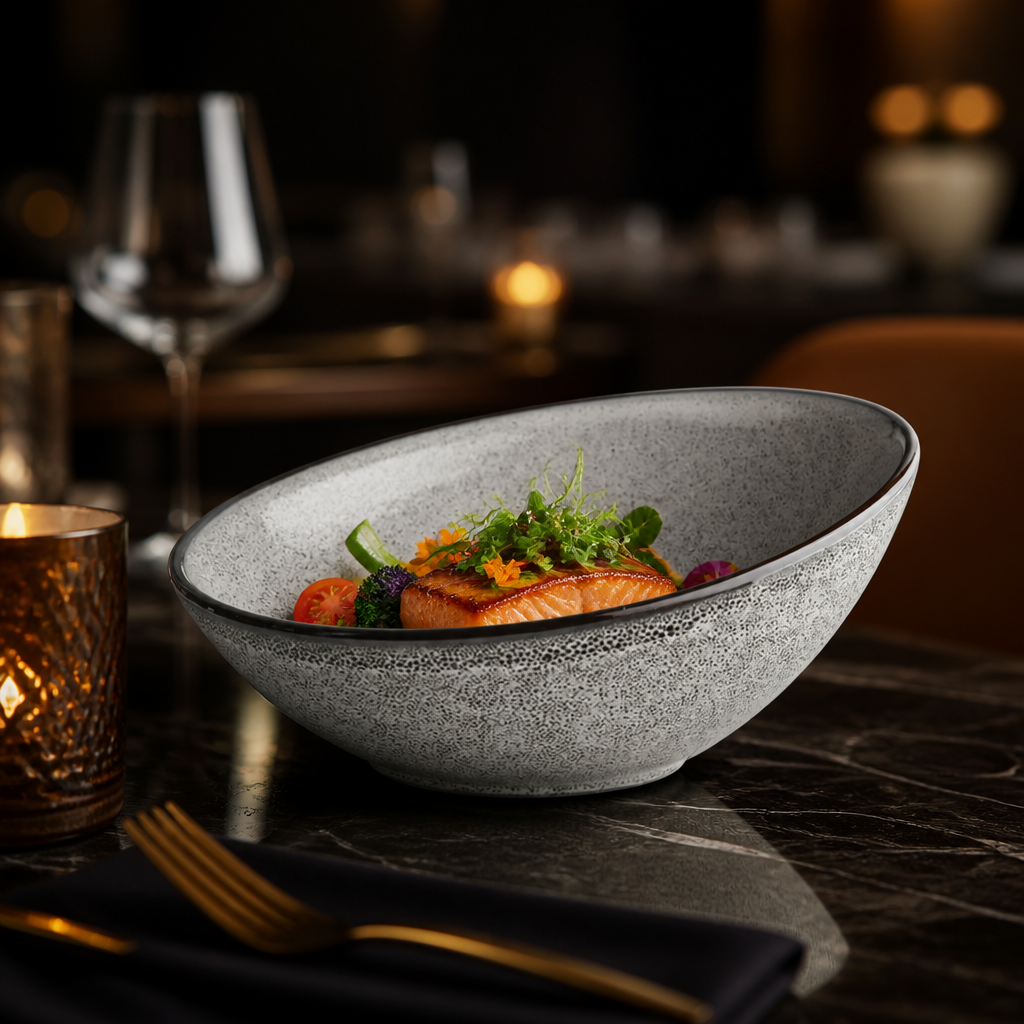 Porcelain Sloping Bowls 215mm for Serving Desserts & Main Dishes