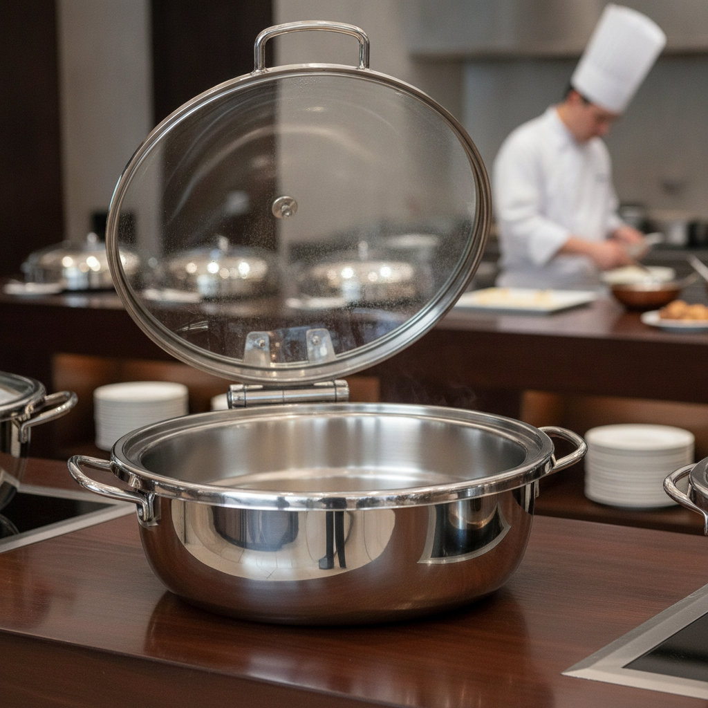 Stainless Steel Round Hinged Induction Chafer 7.5L for Buffet Presentations
