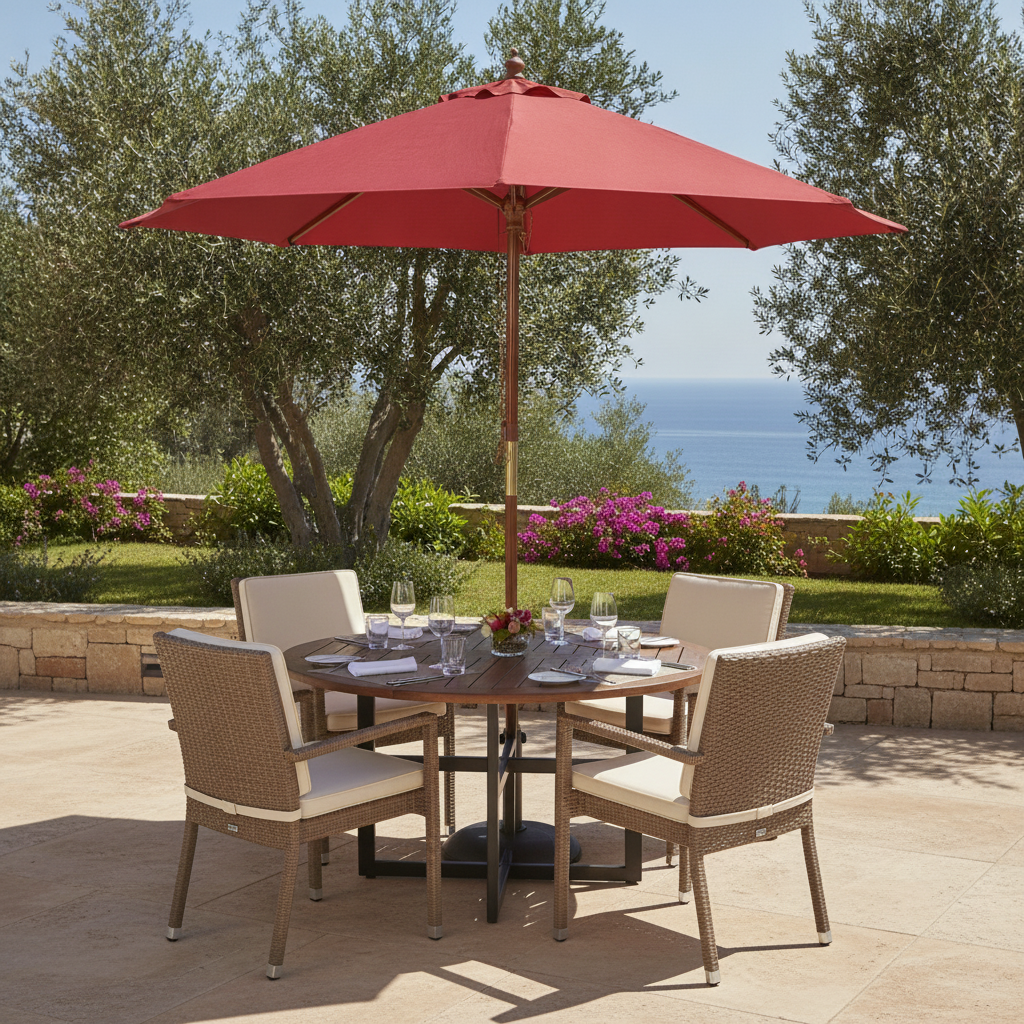 Wood & Polyester Round Parasol 3m for Outdoor Spaces