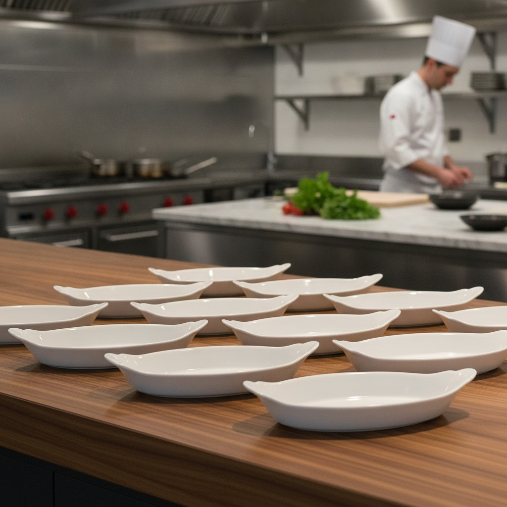 Porcelain Oval Eared Dish 185ml for Catering Use (Pack of 24)