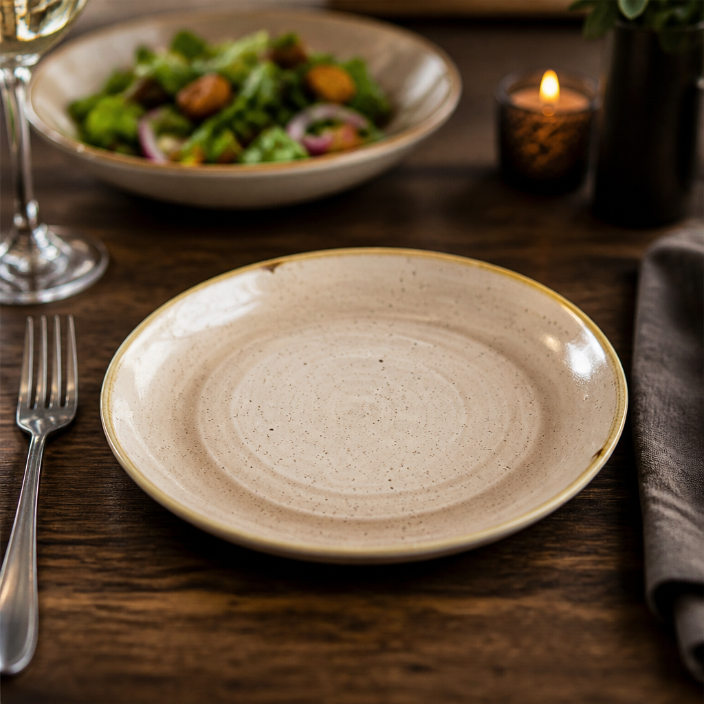 Round Plates 210mm Cream Vitrified Ceramic for Restaurants (Pack of 12)