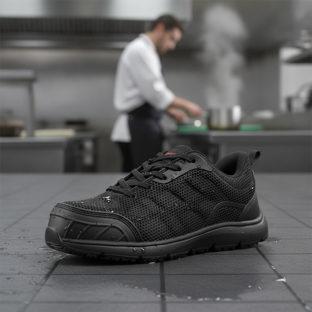 Thermoplastic Black Waterproof Safety Trainers for Catering & Hospitality