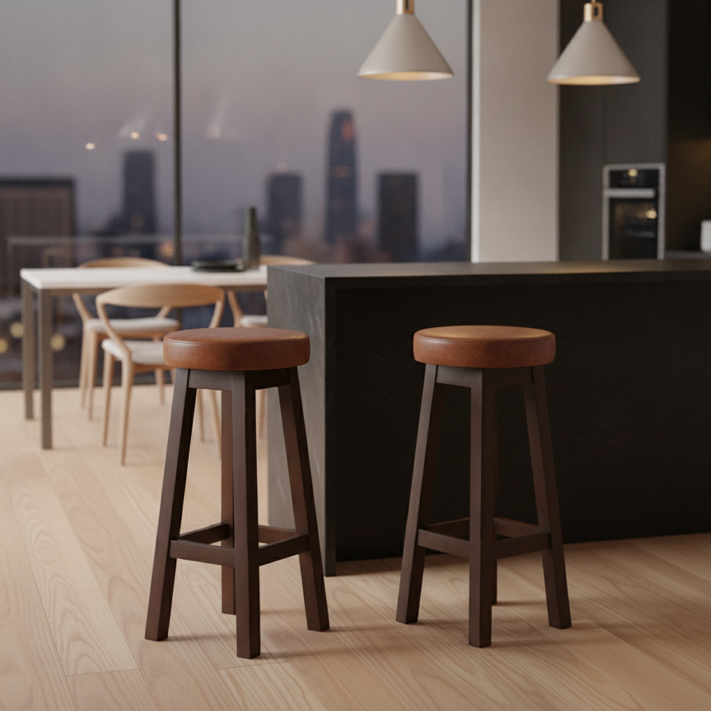 Rubber Wood High Stool with Bison Tan Seat 760x335mm for Dining Spaces (Pack of 2)
