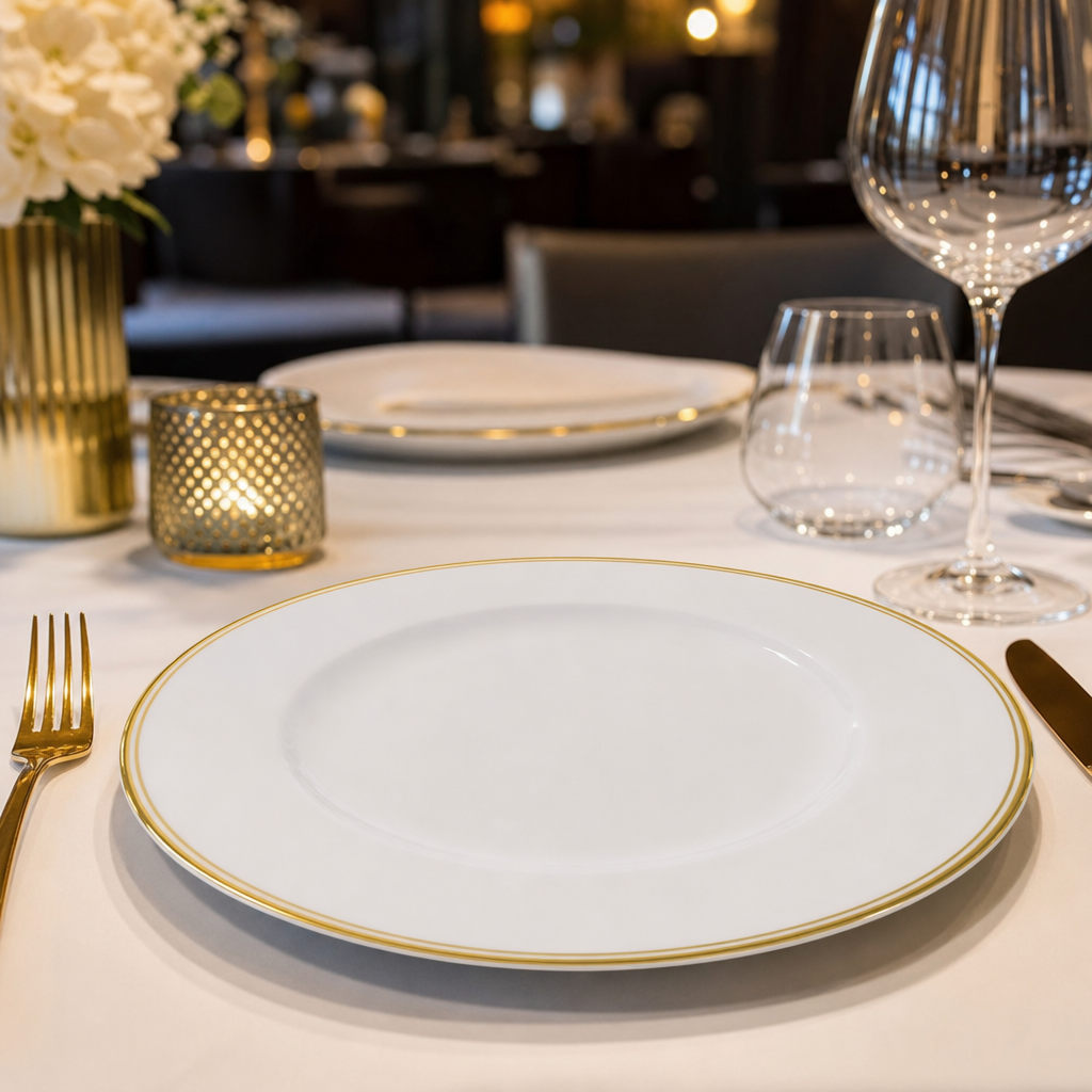 Plates 220mm Gold Bone China for Fine Dining (Pack of 12)