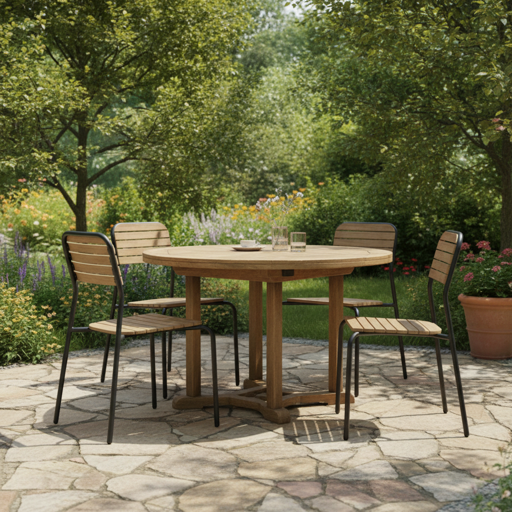 Powder Coated Steel Wood Effect Outdoor Chairs 845mm for Gardens (Pack of 4)