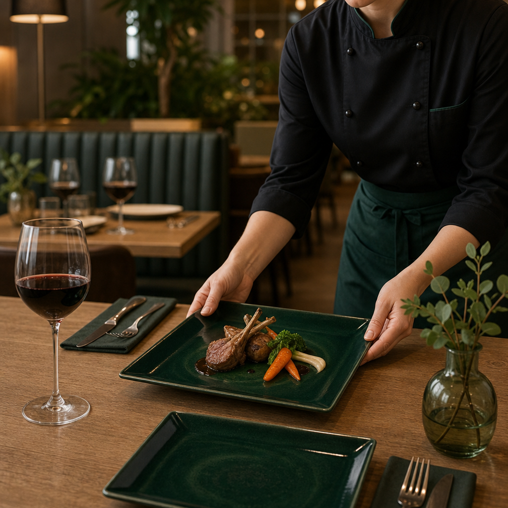 Square Plate Dark 270mm Green Porcelain for Dining (Pack of 12)