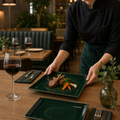 Square Plate Dark 270mm Green Porcelain for Dining (Pack of 12)