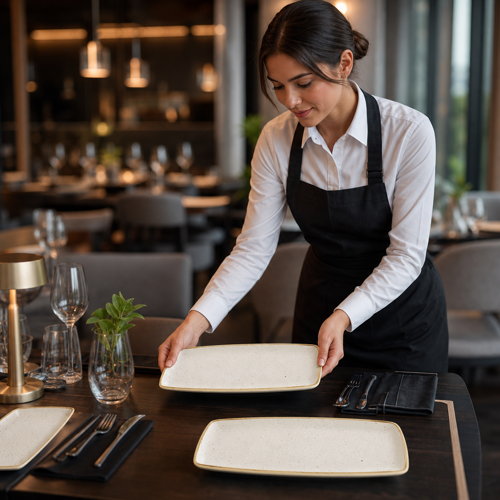 Rectangular Plates White Vitrified Ceramic for Elegant Dining (Pack of 6)