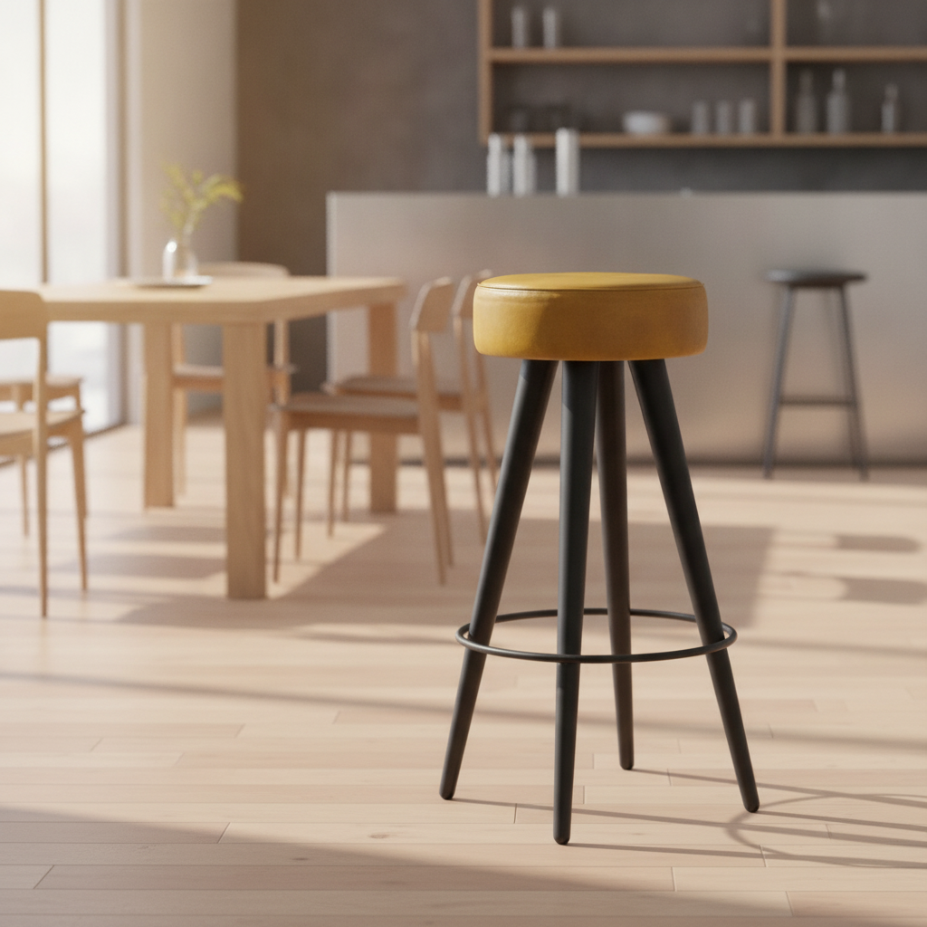 Genuine Leather Stool with Steel Frame 790mm for Hospitality Use