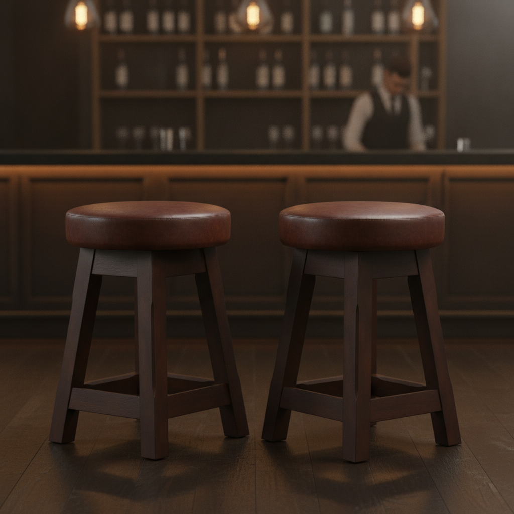 Rubber Wood Low Stools Dark Walnut 475x335mm for Bars & Pubs (Pack of 2)
