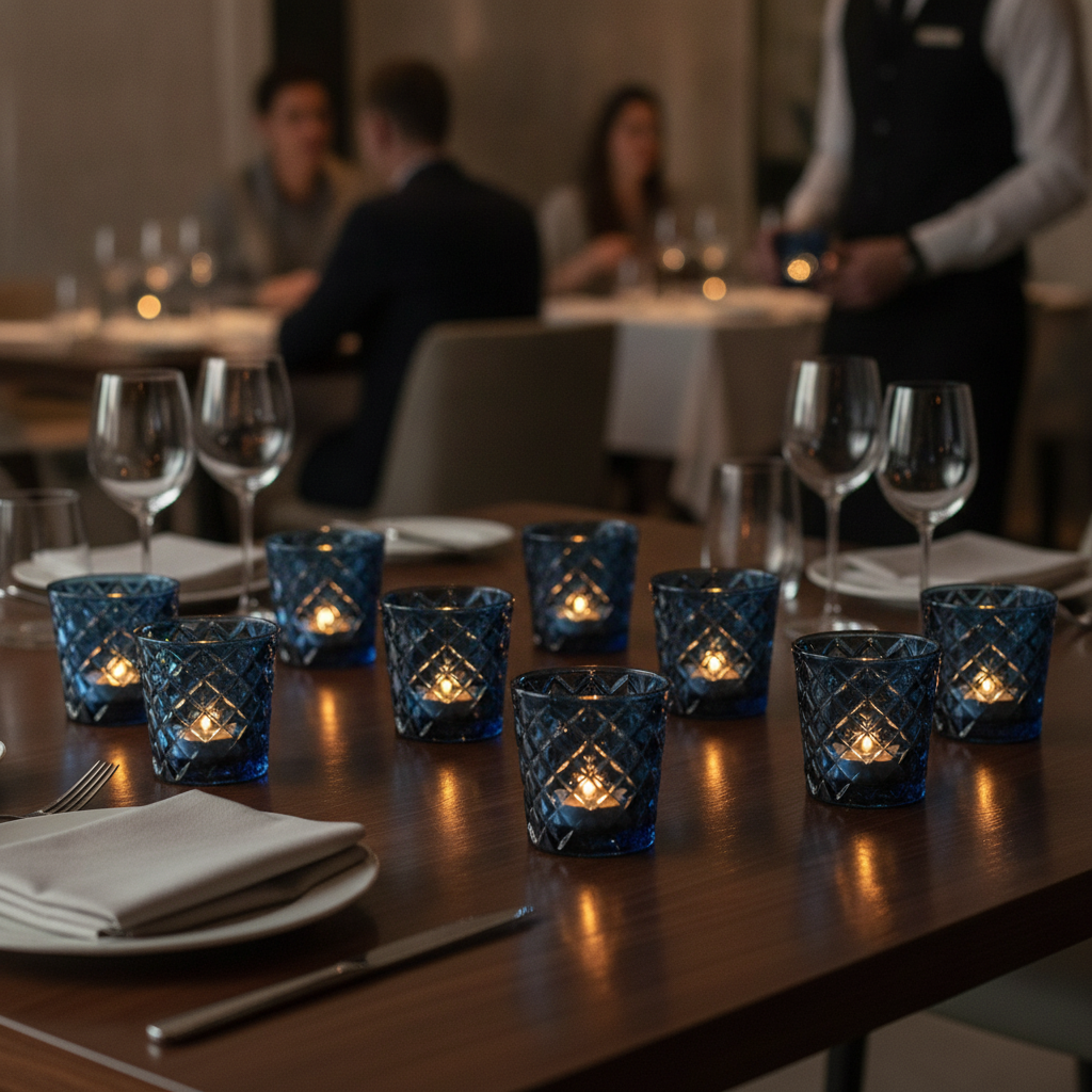 Soda Lime Blue Nightlight Holders 64mm for Table Settings (Pack of 12)